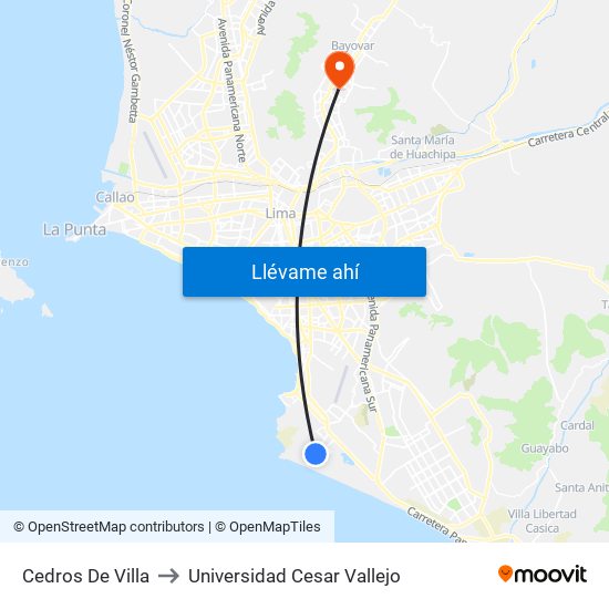 Cedros De Villa‎ to Universidad Cesar Vallejo map