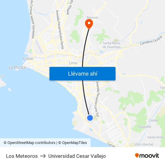 Los Meteoros to Universidad Cesar Vallejo map