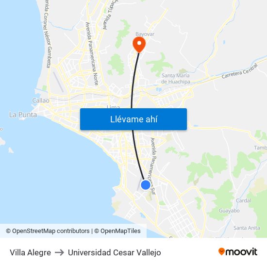 Villa Alegre to Universidad Cesar Vallejo map