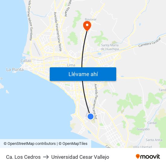 Ca. Los Cedros to Universidad Cesar Vallejo map