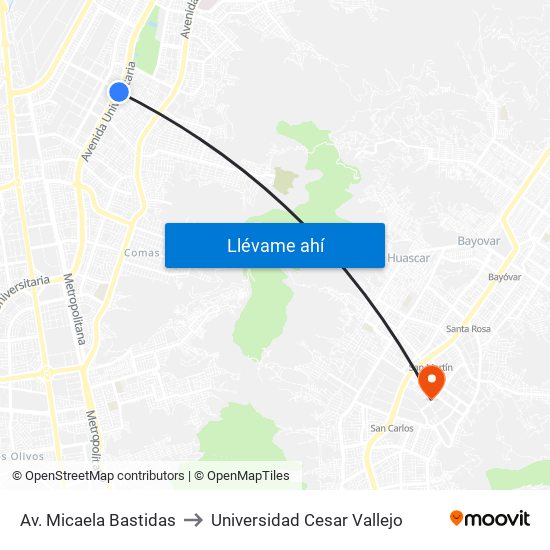Av. Micaela Bastidas to Universidad Cesar Vallejo map