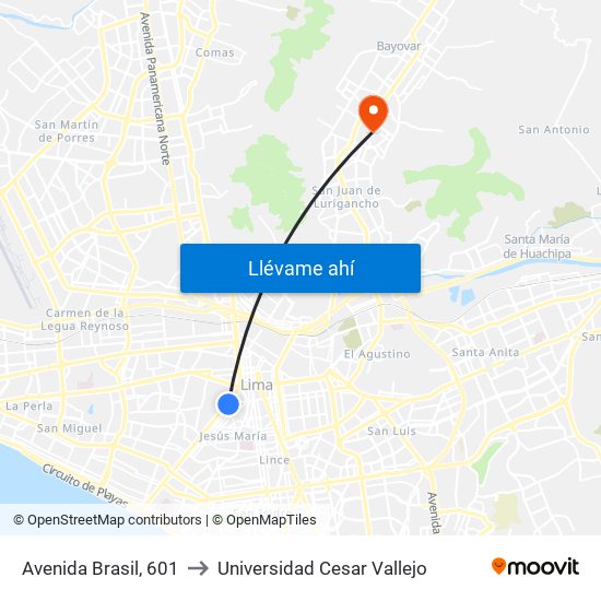 Avenida Brasil, 601 to Universidad Cesar Vallejo map