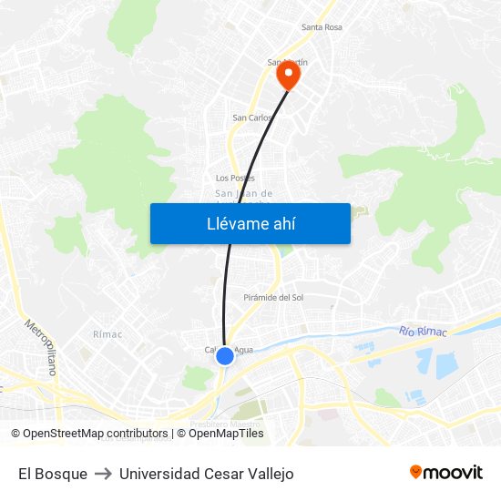 El Bosque to Universidad Cesar Vallejo map