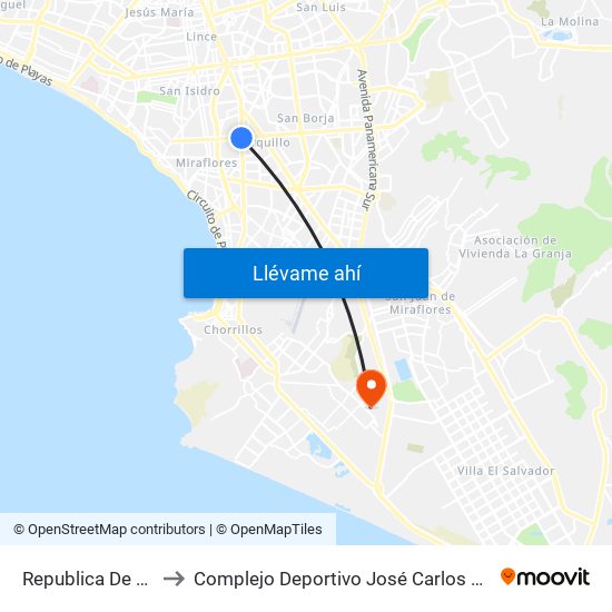 Republica De Panamá to Complejo Deportivo José Carlos Carvajal Linares map