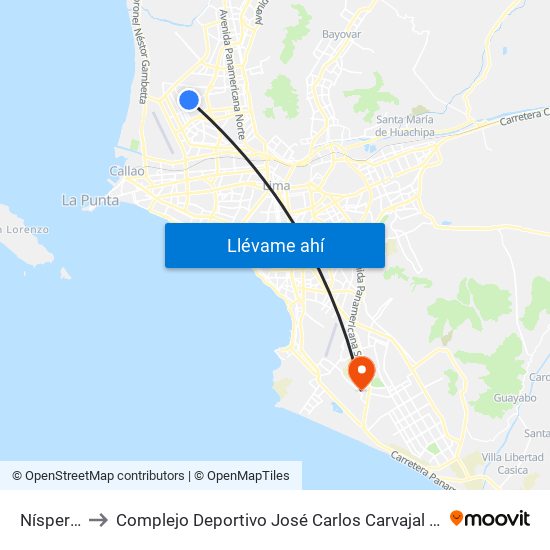 Nísperos to Complejo Deportivo José Carlos Carvajal Linares map