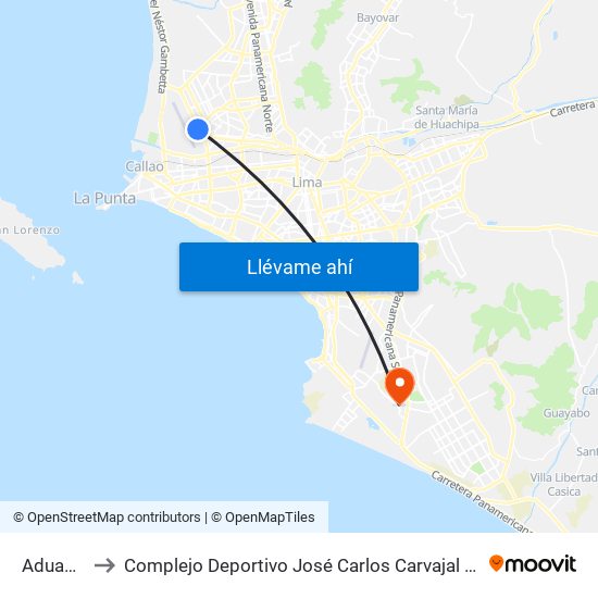 Aduanas to Complejo Deportivo José Carlos Carvajal Linares map