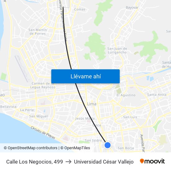 Calle Los Negocios, 499 to Universidad César Vallejo map