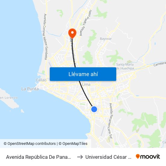 Avenida República De Panamá, 4746 to Universidad César Vallejo map