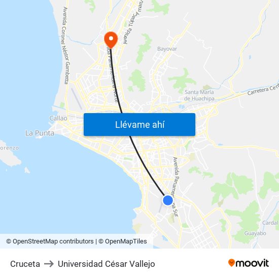 Cruceta to Universidad César Vallejo map