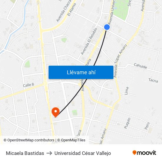 Micaela Bastidas to Universidad César Vallejo map