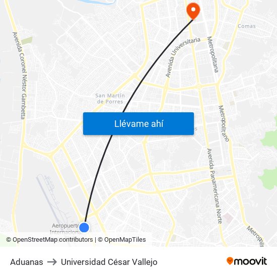 Aduanas to Universidad César Vallejo map