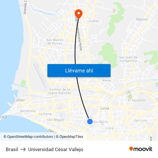 Brasil to Universidad César Vallejo map