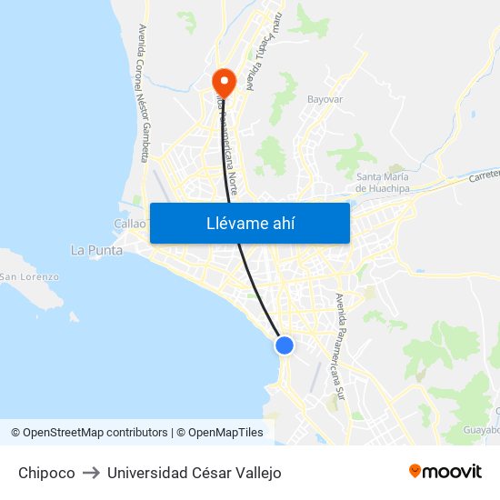 Chipoco to Universidad César Vallejo map