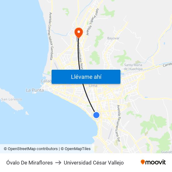 Óvalo De Miraflores to Universidad César Vallejo map
