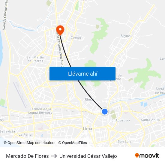 Mercado De Flores to Universidad César Vallejo map