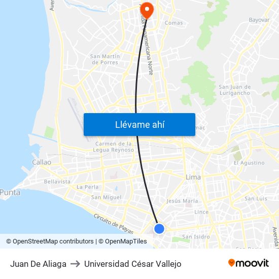 Juan De Aliaga to Universidad César Vallejo map