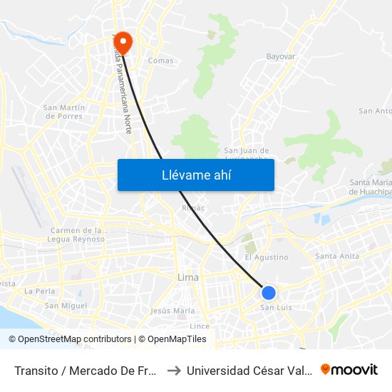 Transito / Mercado De Frutas to Universidad César Vallejo map