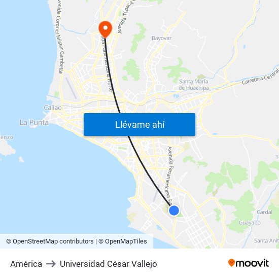 América to Universidad César Vallejo map