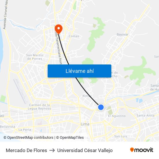Mercado De Flores to Universidad César Vallejo map
