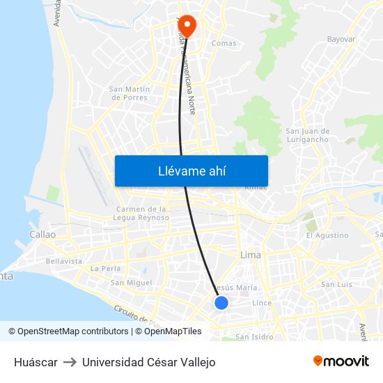 Huáscar to Universidad César Vallejo map