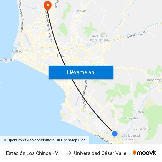 Estación Los Chinos - Ves to Universidad César Vallejo map