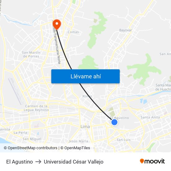 El Agustino to Universidad César Vallejo map