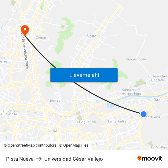 Pista Nueva to Universidad César Vallejo map