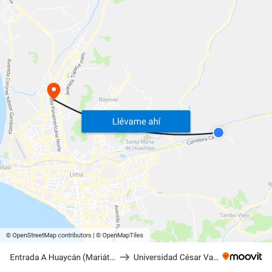 Entrada A Huaycán (Mariátegui) to Universidad César Vallejo map