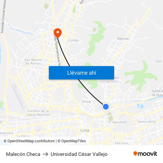 Malecón Checa to Universidad César Vallejo map