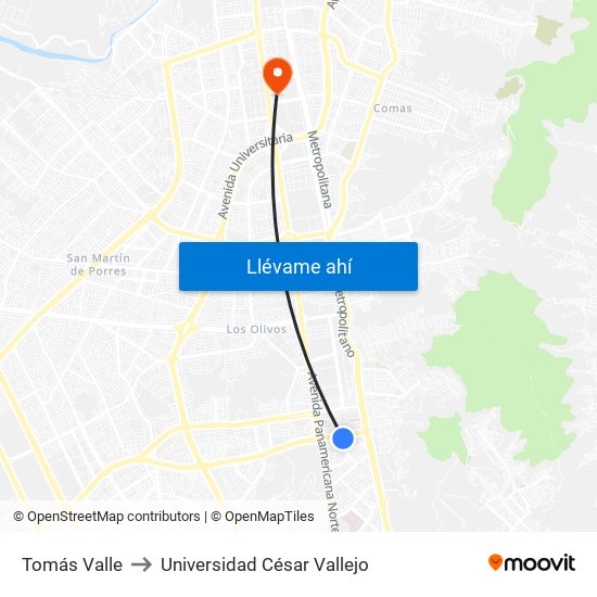 Tomás Valle to Universidad César Vallejo map