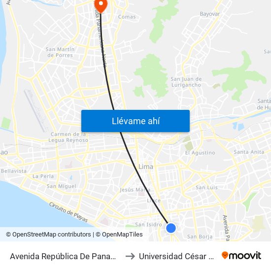 Avenida República De Panamá 3680 to Universidad César Vallejo map