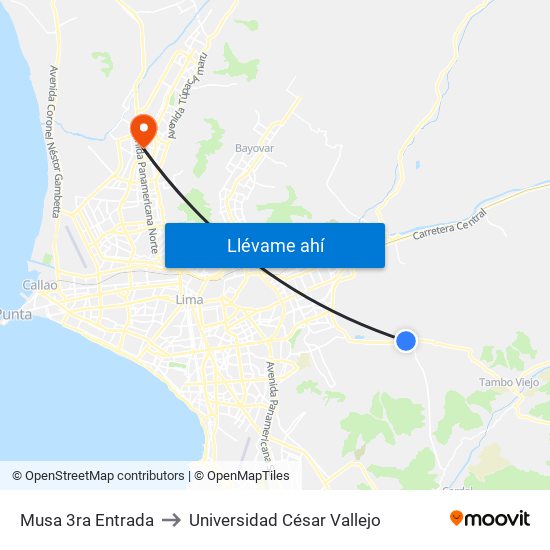 Musa 3ra Entrada to Universidad César Vallejo map