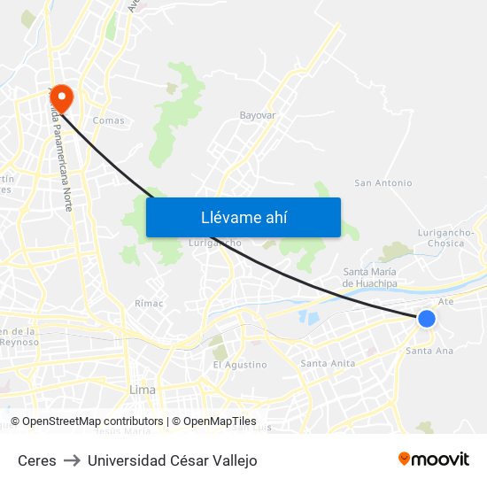 Ceres to Universidad César Vallejo map