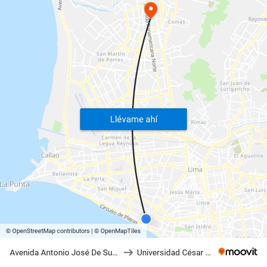 Avenida Antonio José De Sucre, 574 to Universidad César Vallejo map