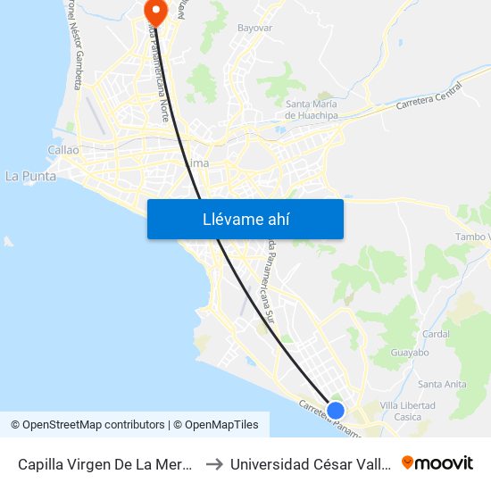 Capilla Virgen De La Merced to Universidad César Vallejo map
