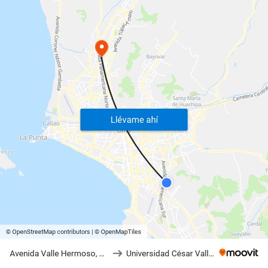 Avenida Valle Hermoso, 997 to Universidad César Vallejo map