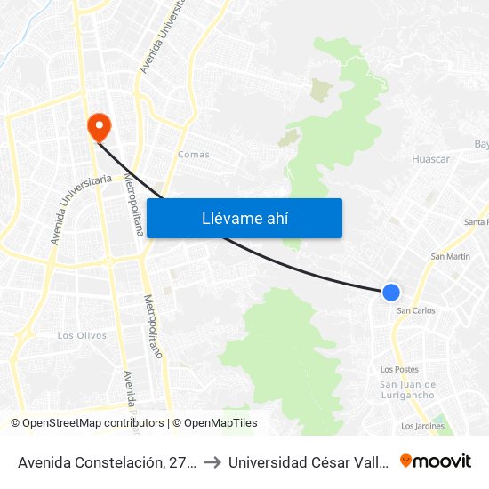 Avenida Constelación, 2778 to Universidad César Vallejo map