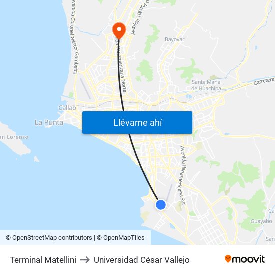 Terminal Matellini to Universidad César Vallejo map