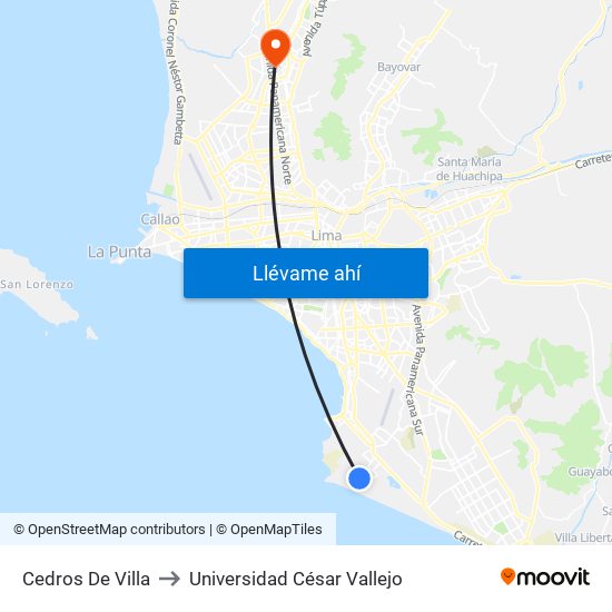 Cedros De Villa to Universidad César Vallejo map