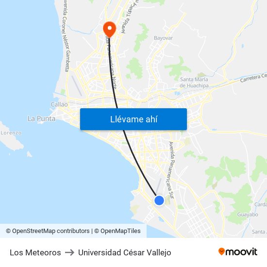 Los Meteoros to Universidad César Vallejo map
