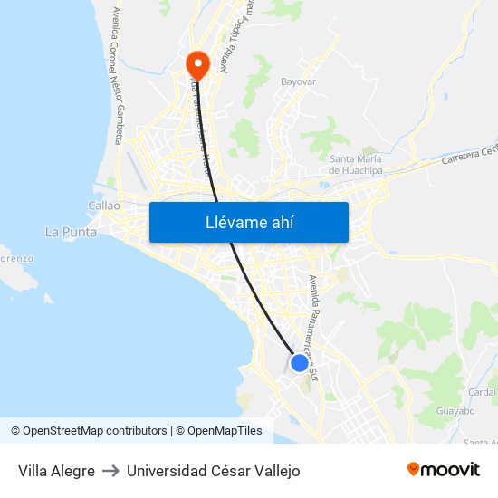 Villa Alegre to Universidad César Vallejo map