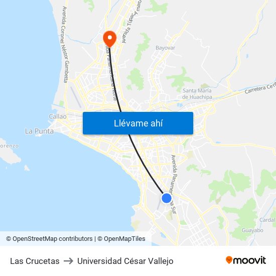 Las Crucetas to Universidad César Vallejo map