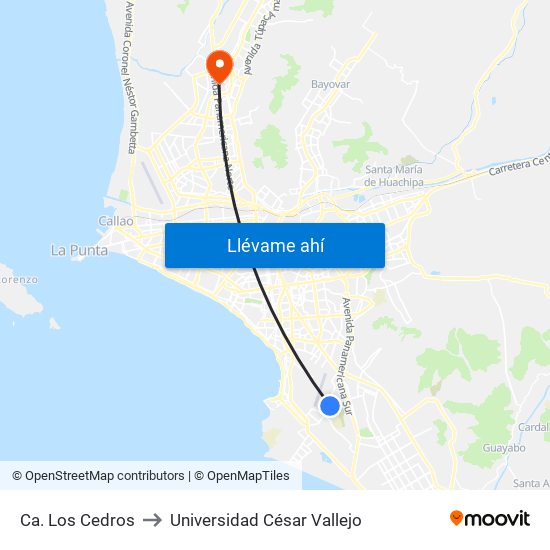 Ca. Los Cedros to Universidad César Vallejo map