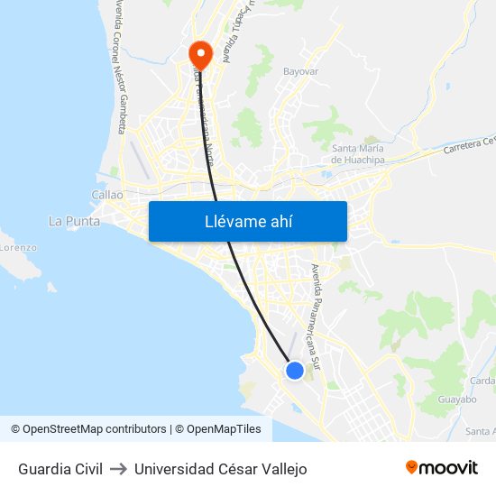 Guardia Civil to Universidad César Vallejo map
