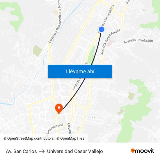 Av. San Carlos to Universidad César Vallejo map