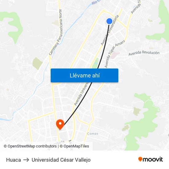 Huaca to Universidad César Vallejo map