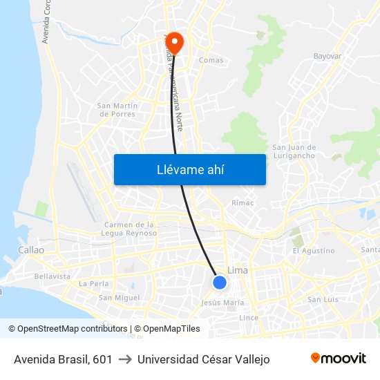 Avenida Brasil, 601 to Universidad César Vallejo map