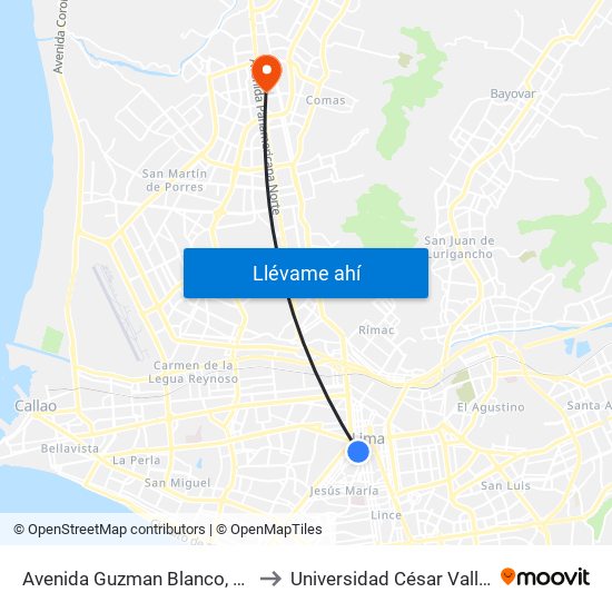 Avenida Guzman Blanco, 511 to Universidad César Vallejo map
