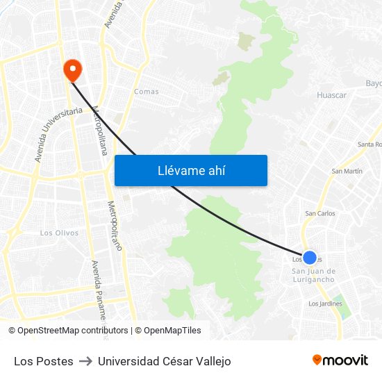 Los Postes to Universidad César Vallejo map