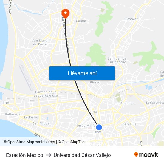 Estación México to Universidad César Vallejo map
